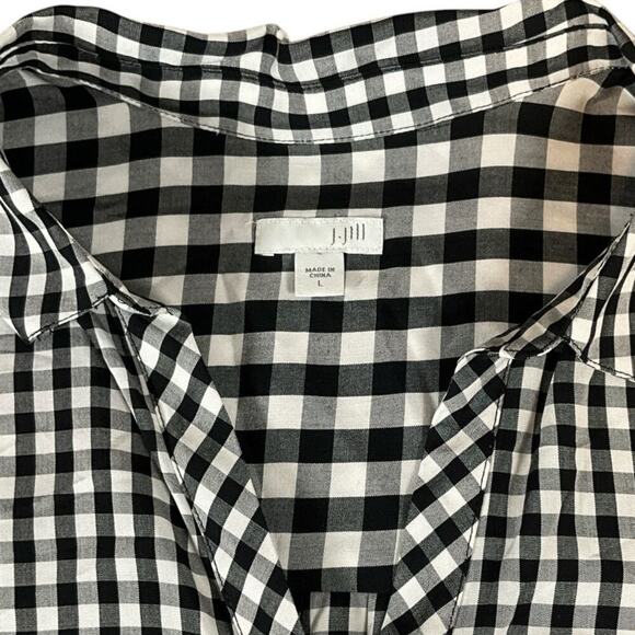 J. Jill Womens Black White Buffalo Check Spring Popover Blouse Large Long Sleeve - Picture 9 of 10
